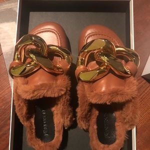 JWA Chestnut Leather Eco Fur Mules